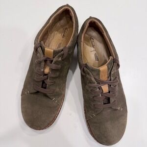 Clarks Artisan Womens 8 Olive Brown Suede Lace Up Cushion Plus Shoe 261280314055